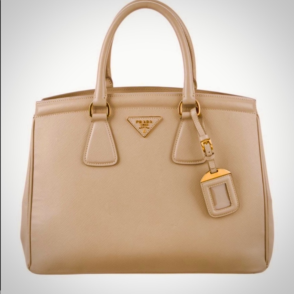 Prada Brown Saffiano Lux Parabole Tote Beige